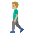 man walking: medium-light skin tone til Google platform