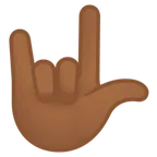 love-you gesture: medium-dark skin tone สำหรับแพลตฟอร์ม Google