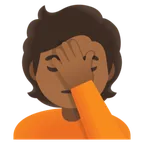 Google dla platformy person facepalming: medium-dark skin tone
