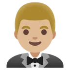 man in tuxedo: medium-light skin tone for Google platform