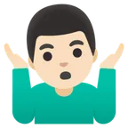 man shrugging: light skin tone untuk platform Google