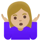 woman shrugging: medium-light skin tone สำหรับแพลตฟอร์ม Google