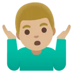 man shrugging: medium-light skin tone til Google platform