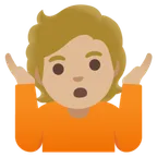 person shrugging: medium-light skin tone สำหรับแพลตฟอร์ม Google