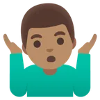 man shrugging: medium skin tone für Google Plattform