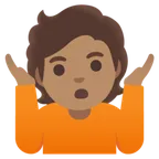 person shrugging: medium skin tone สำหรับแพลตฟอร์ม Google