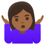 woman shrugging: medium-dark skin tone pentru platforma Google