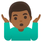 man shrugging: medium-dark skin tone til Google platform