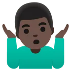 man shrugging: dark skin tone for Google platform