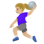 woman playing handball: medium-light skin tone pentru platforma Google