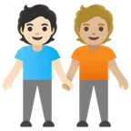people holding hands: light skin tone, medium-light skin tone for Google platform