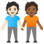 people holding hands: light skin tone, medium-dark skin tone for Google platform