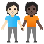 people holding hands: light skin tone, dark skin tone for Google platform