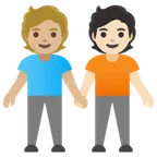 people holding hands: medium-light skin tone, light skin tone для платформи Google