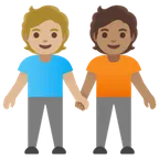 people holding hands: medium-light skin tone, medium skin tone per la piattaforma Google