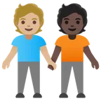 people holding hands: medium-light skin tone, dark skin tone pentru platforma Google