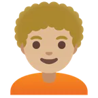 Google platformu için person: medium-light skin tone, curly hair