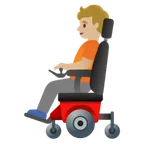 person in motorized wheelchair: medium-light skin tone สำหรับแพลตฟอร์ม Google