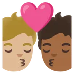 kiss: person, person, medium-light skin tone, medium-dark skin tone สำหรับแพลตฟอร์ม Google