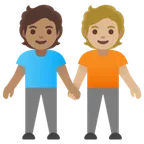 people holding hands: medium skin tone, medium-light skin tone per la piattaforma Google