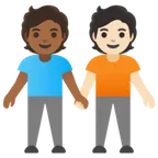 people holding hands: medium-dark skin tone, light skin tone para la plataforma Google
