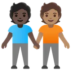 people holding hands: dark skin tone, medium skin tone per la piattaforma Google