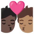 kiss: person, person, dark skin tone, medium skin tone لمنصة Google
