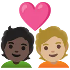 Google 플랫폼을 위한 couple with heart: person, person, dark skin tone, medium-light skin tone