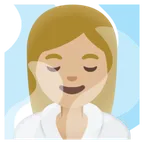 woman in steamy room: medium-light skin tone for Google platform