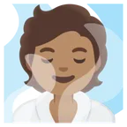 person in steamy room: medium skin tone สำหรับแพลตฟอร์ม Google