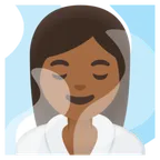woman in steamy room: medium-dark skin tone لمنصة Google