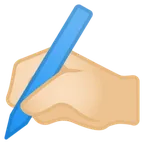 writing hand: light skin tone untuk platform Google