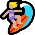 woman surfing: medium-light skin tone สำหรับแพลตฟอร์ม Microsoft