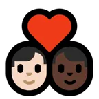 couple with heart: man, man, light skin tone, dark skin tone para a plataforma Microsoft