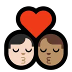 kiss: man, man, light skin tone, medium skin tone for Microsoft platform