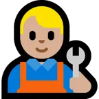 man mechanic: medium-light skin tone til Microsoft platform
