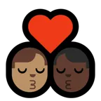 kiss: man, man, medium skin tone, dark skin tone alustalla Microsoft