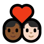 couple with heart: man, man, medium-dark skin tone, light skin tone for Microsoft platform
