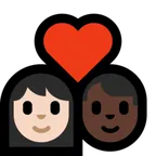 couple with heart: woman, man, light skin tone, dark skin tone for Microsoft platform
