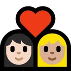 Microsoft 플랫폼을 위한 couple with heart: woman, woman, light skin tone, medium-light skin tone
