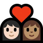 couple with heart: woman, woman, light skin tone, medium skin tone voor Microsoft platform