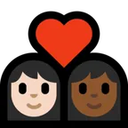 Microsoft 플랫폼을 위한 couple with heart: woman, woman, light skin tone, medium-dark skin tone