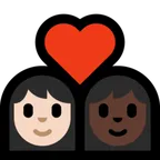 Microsoft 플랫폼을 위한 couple with heart: woman, woman, light skin tone, dark skin tone