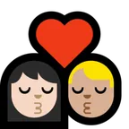 kiss: woman, man, light skin tone, medium-light skin tone for Microsoft platform
