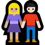 woman and man holding hands: medium-light skin tone, light skin tone for Microsoft platform