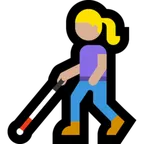 woman with white cane: medium-light skin tone para la plataforma Microsoft