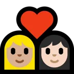 Microsoft platformon a(z) couple with heart: woman, woman, medium-light skin tone, light skin tone képe