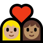 couple with heart: woman, woman, medium-light skin tone, medium skin tone para la plataforma Microsoft