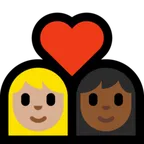 couple with heart: woman, woman, medium-light skin tone, medium-dark skin tone สำหรับแพลตฟอร์ม Microsoft