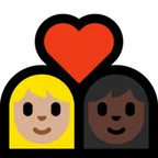 couple with heart: woman, woman, medium-light skin tone, dark skin tone สำหรับแพลตฟอร์ม Microsoft